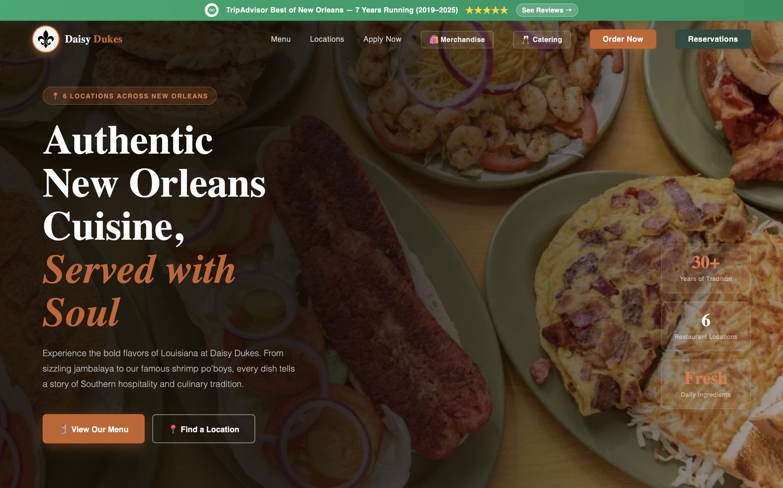 Live preview of the Daisy Dukes restaurant website