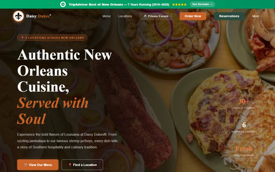 Daisy Dukes Restaurant website homepage