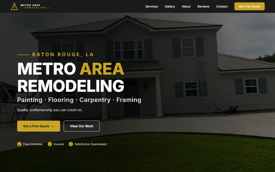 Metro Area Remodeling website homepage